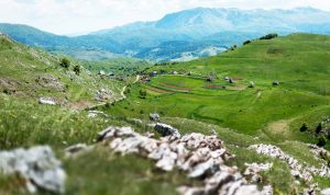 Landet dit vargar kommer för att älska, Bogo Iza Nogu. Det kallas så. Landskapet av vassa berg, blomster­ängar och avgrundsdjupa raviner. En vild och vidunderligt vacker trakt som kröns av byn Lukomir och som bara ligger någon timmes resa bortom bosniska huvudstaden Sarajevo. Fotograf: Jacob Zocherman